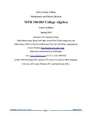 MTH 100:003 College Algebra - Essex County College Faculty Web ...