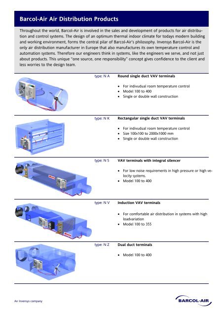 Barcol air Induction Vav standard Vav cav dual Barcol Air UK Ltd
