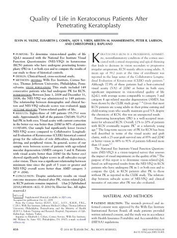 Quality of Life in Keratoconus Patients After Penetrating Keratoplasty