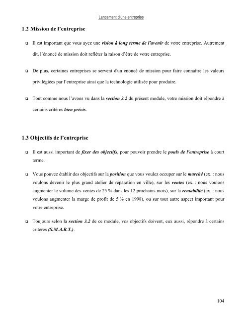 LANCEMENT D'UNE ENTREPRISE - Inforoute FPT