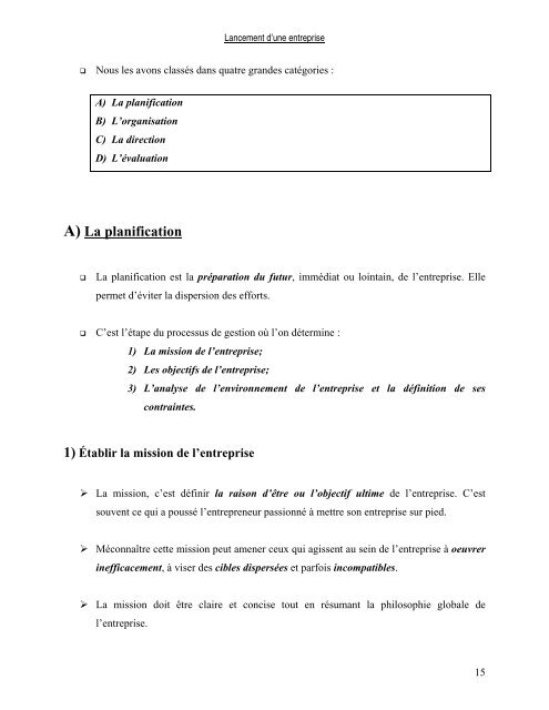 LANCEMENT D'UNE ENTREPRISE - Inforoute FPT