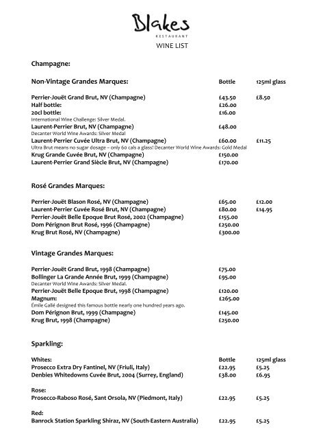 WINE LIST Champagne Hard Days Night Hotel