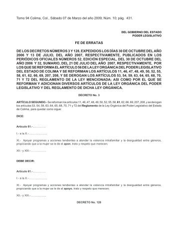 FE DE ERRATAS DE LOS DECRETOS NÃMEROS 3 Y 128 ...