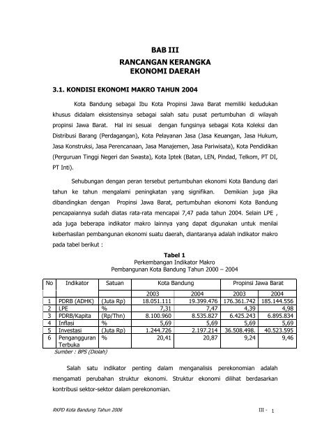 Bab Iii Rancangan Kerangka Ekonomi Daerah Pemerintah Kota