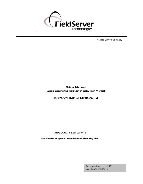 Driver Manual FS-8700-73 BACnet MSTP - Serial - Chipkin ...