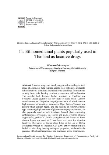 11. Ethnomedicinal plants popularly used in Thailand as laxative ...