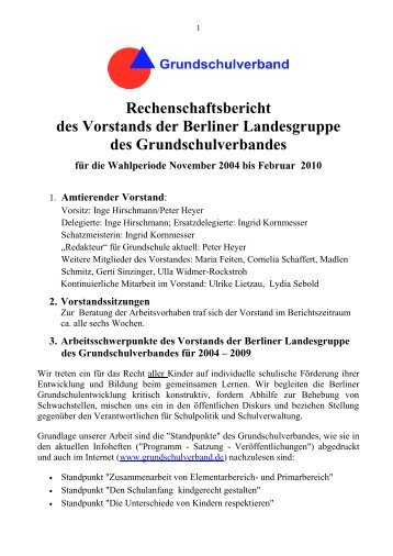 Rechenschaftsbericht des Vorstands der Berliner Landesgruppe ...