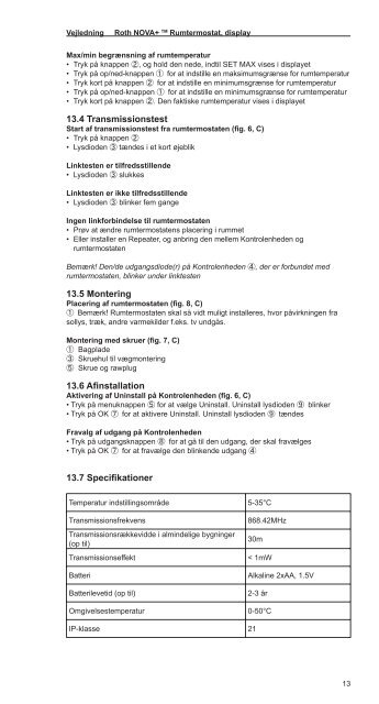 NOVA+â¢ trÃ¥dlÃ¸st reguleringssystem, installationsvejledning - Roth