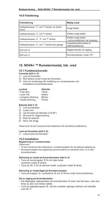 NOVA+â¢ trÃ¥dlÃ¸st reguleringssystem, installationsvejledning - Roth