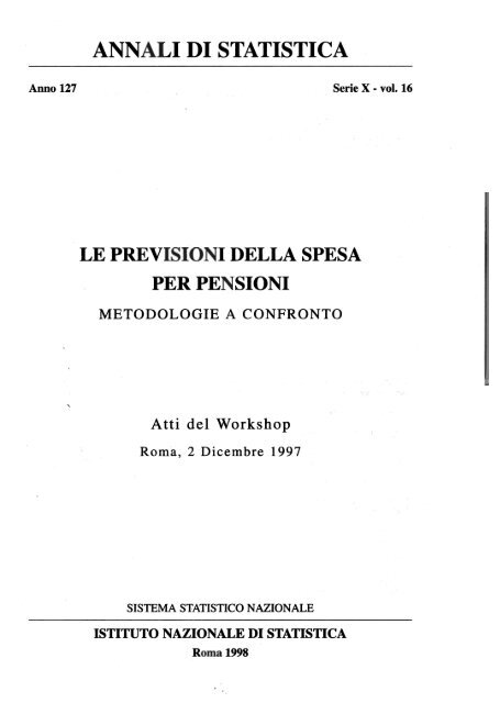 annali di statistica le previsioni della spesa per pensioni