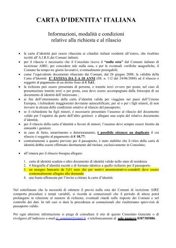 CARTA D'IDENTITA' ITALIANA - Consolato generale d'Italia a Metz