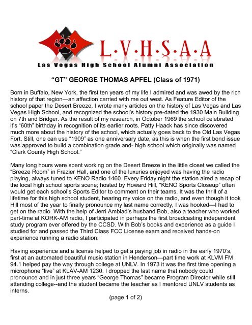GEORGE THOMAS APFEL - LVHSAA-Las Vegas High School ...