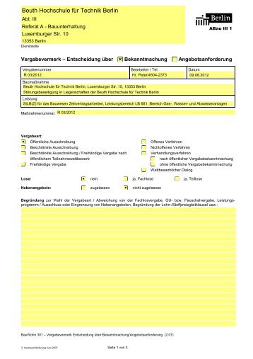 AIII 01 - Vergabevermerk Entscheidung Ã¼ber Bekanntmachung ...