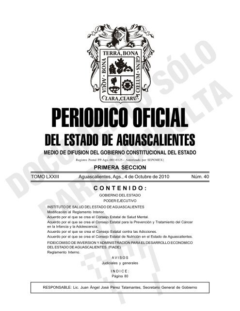 Reglamento Interior ISSEA - Gobierno de Aguascalientes