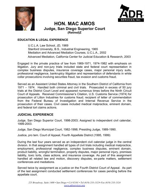 Hon. Mac Amos Resume - ADR Services, Inc.