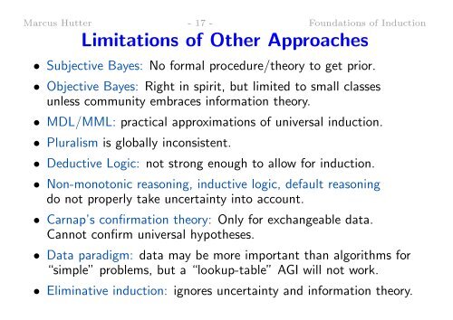 Foundations of Induction - of Marcus Hutter