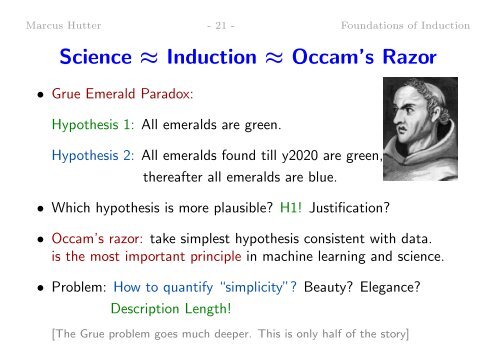 Foundations of Induction - of Marcus Hutter