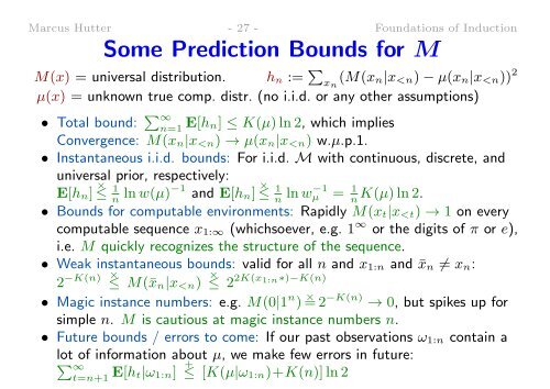 Foundations of Induction - of Marcus Hutter