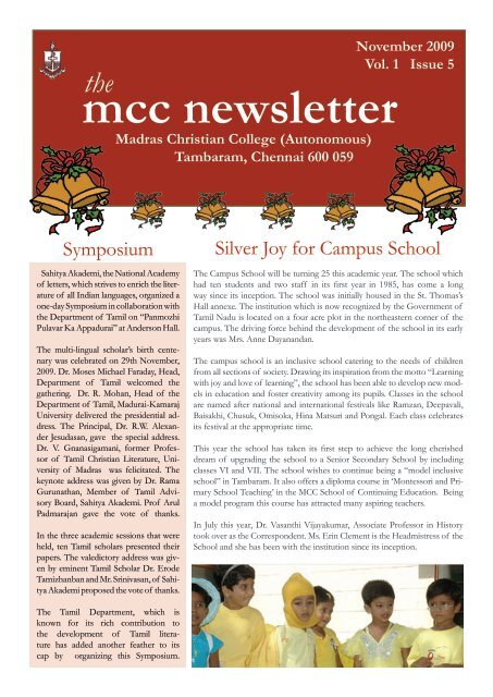 Mcc Newsletter Madras Christian College (Autonomous)