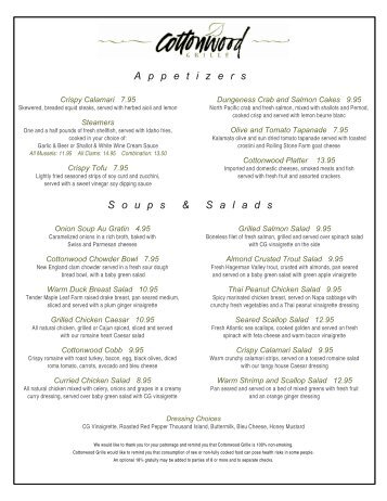 2010 Lunch menu - Cottonwood Grille