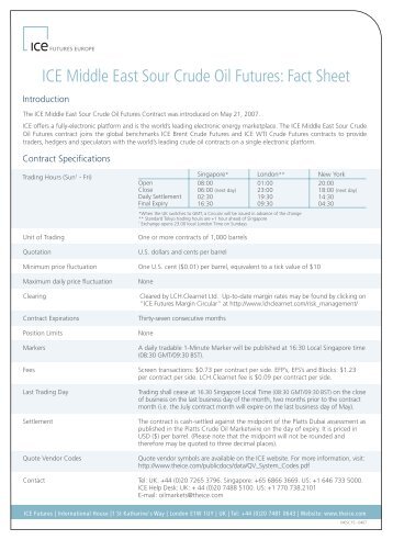 ICE Middle East Sour Crude Oil Futures: Fact Sheet