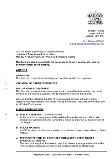 Agenda & Appendices 07/02/11 - Matlock Town Council