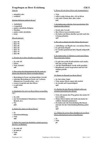 Fragebogen zu Ihrer Erziehung GK11 - Ploecher.de