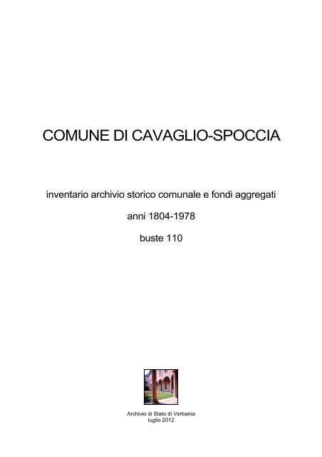 COMUNE DI CAVAGLIO-SPOCCIA - Istituto Centrale per gli Archivi