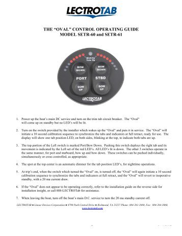 the âovalâ control operating guide model setr-60 - Lectrotab