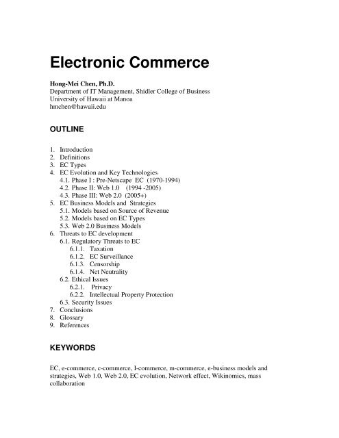 Electronic Commerce - Dr. Hong-Mei Chen - University of Hawaii