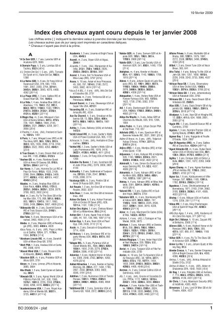 Index des chevaux ayant couru depuis le 1er janvier ... - France Galop