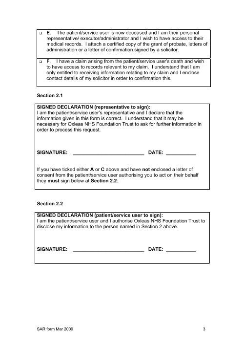 Sample Request Form Nhs Request Form For Medical Records Personal - Oxleas NHS ...