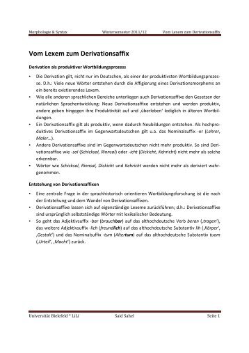 Vom Lexem zum Derivationsaffix - UniversitÃ¤t Bielefeld