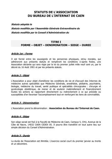 STATUTS DE L'ASSOCIATION DU BUREAU DE L'INTERNAT DE ...