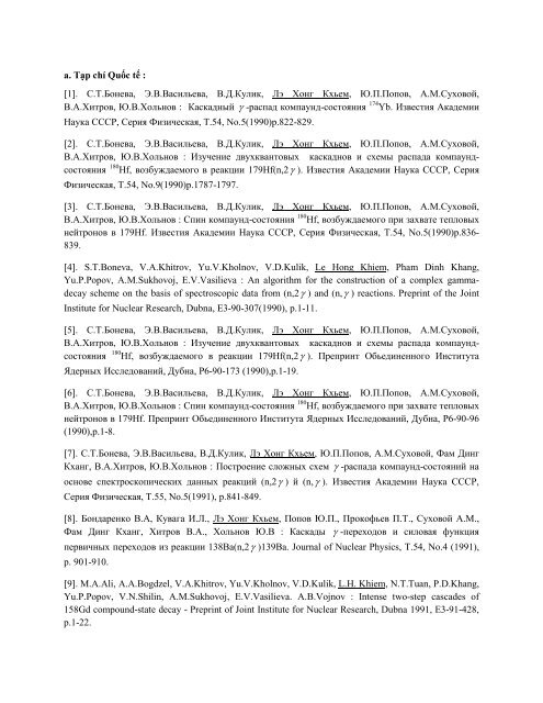 Publications of Ass. Prof. Le Hong Khiem - Viá»n Váº­t lÃ½