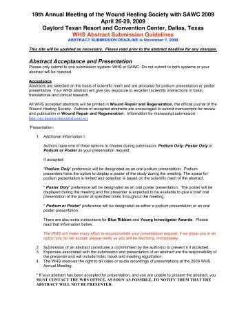 WHS 2009 Meeting Abstract Submission Instructions