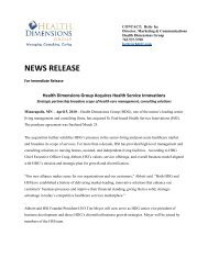 NEWS RELEASE - Health Dimensions Group