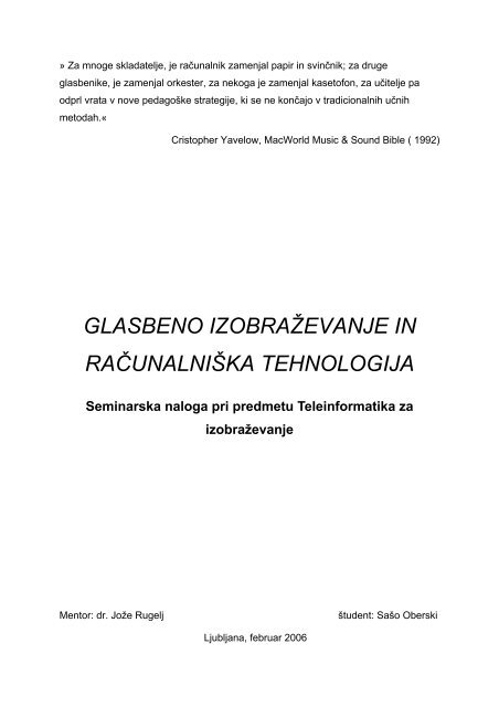 Glasbeno izobraÅ¾evanje in raÄ unalniÅ¡ka tehnologija - Hrast