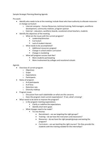 Sample Strategic Planning Meeting Agenda Preâwork: â¢ Identify who ...