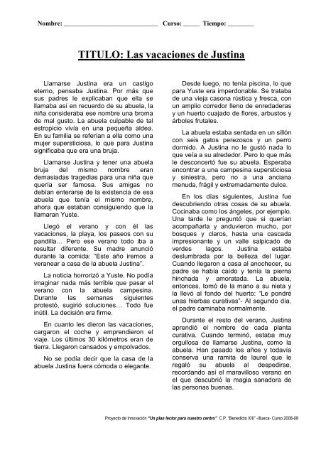 4 PRUEB 2 las vacaciones de Justina texto y preguntas - Illueca