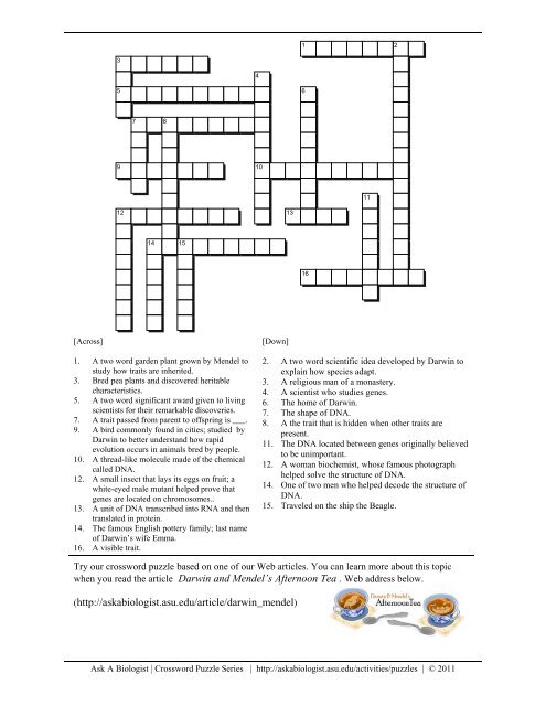 Crossword (PDF) Ask A Biologist Crossword (PDF) Ask A Biologist