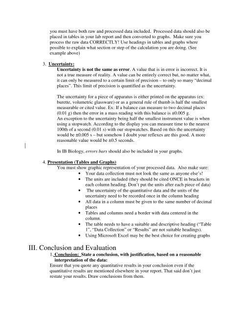 IB Biology Lab Report Template