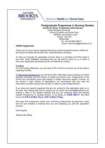 Postgraduate Programme in Nursing Studies - Oxford Brookes ...