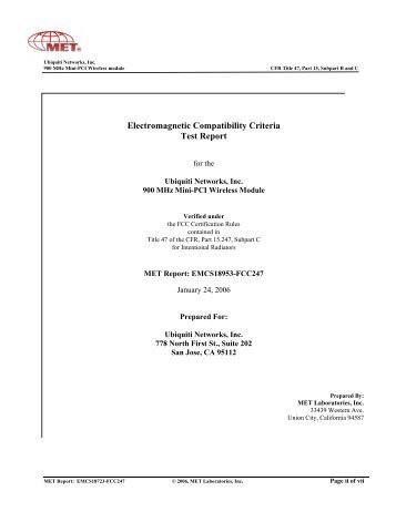 Electromagnetic Compatibility Criteria Test Report - Ubiquiti Networks