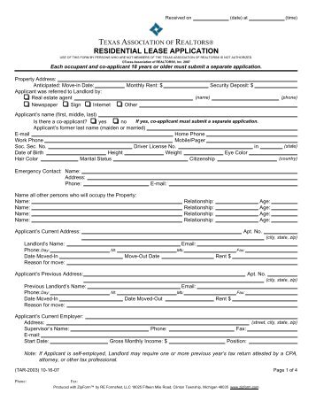 Residential Lease Application - 10/16/07 - MarketLinx