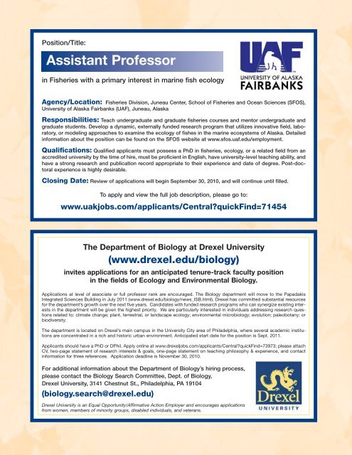 Assistant Professor - Frontiers in Ecology and the Environment