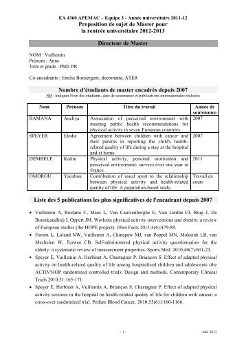 APQV cohorte Pralimap - Ecole de santÃ© publique