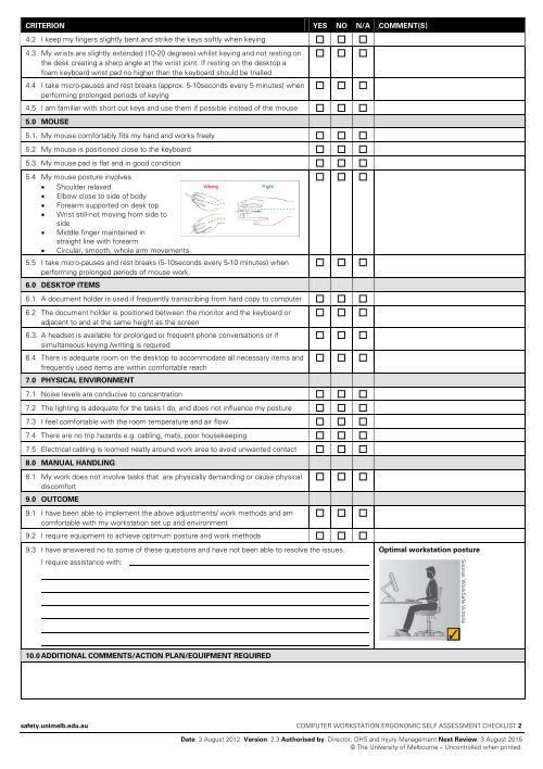 Computer workstation ergonomic self-assessment checklist ... - Safety