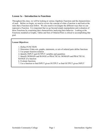 Lesson 1a – Introduction to Functions - Scottsdale Community ...