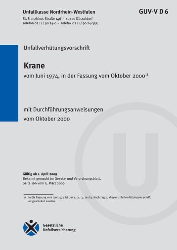 GUV-V D 6 (bisher GUV 4.1) - Krane - Unfallkasse NRW